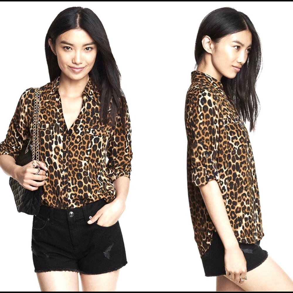 Express Leopard Print Portofino Blouse 🐆
